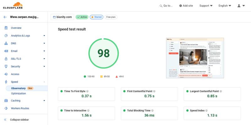 Tangkapan layar CloudFlare